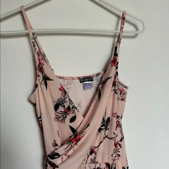 Venus Floral Pink Wrap Dress Sexy V- Neck Slit dress Size Small - Picture 3 of 9